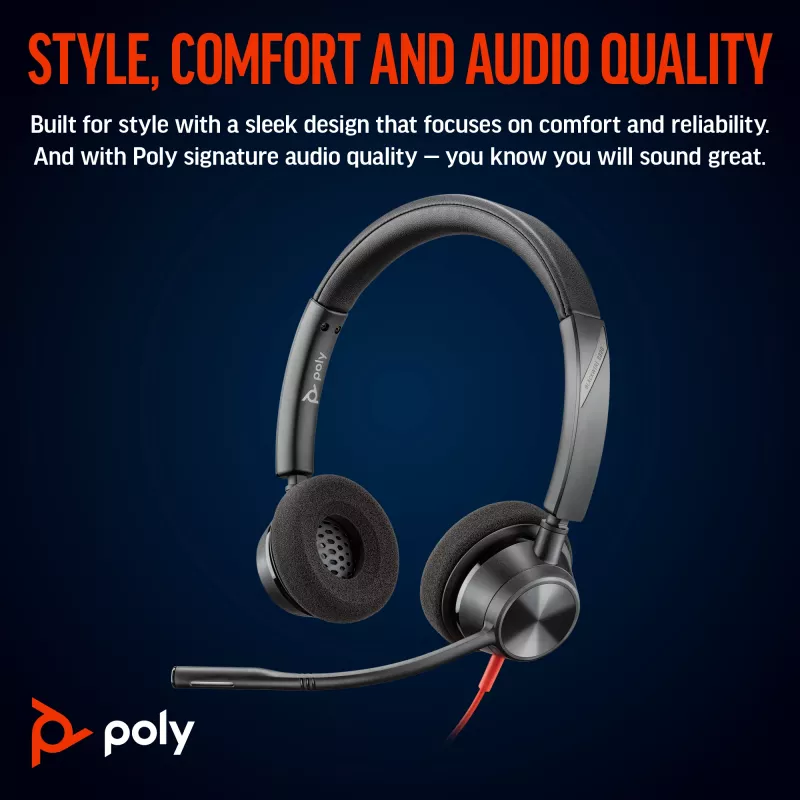 HP Poly Blackwire 3320 stereo Microsoft Teams gecertificeerd USB-C headset + USB-C/A-adapter