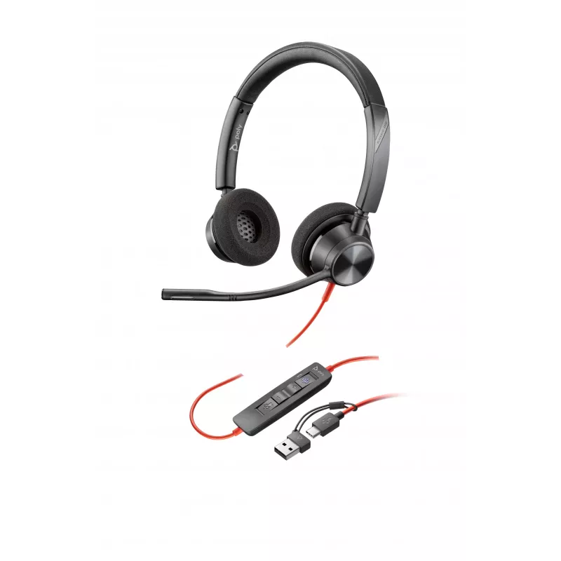 HP Poly Blackwire 3320 stereo Microsoft Teams gecertificeerd USB-C headset + USB-C/A-adapter
