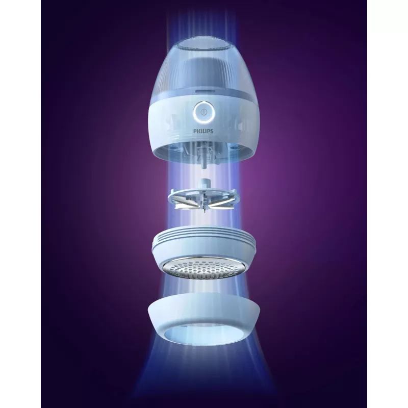 Pluizenrazer Philips GCA2100/20, blauw, roestvrijstalen mesjes, batterijvoeding, 90 min looptijd
