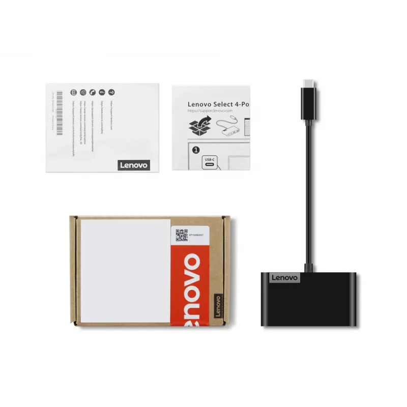 Lenovo Select GX91L84354 USB-C-hub met 4 poorten, USB 3.0, zwart