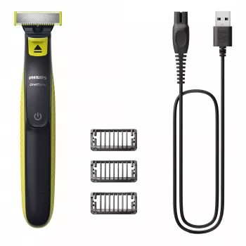 Foliescheerapparaat Philips Norelco OneBlade QP2724/10 — foliescheerapparaat, 1 mesje, USB-oplaadbaar, nat & droog, afwasbaar, 45 min. gebruikstijd, grijs/limoengroen