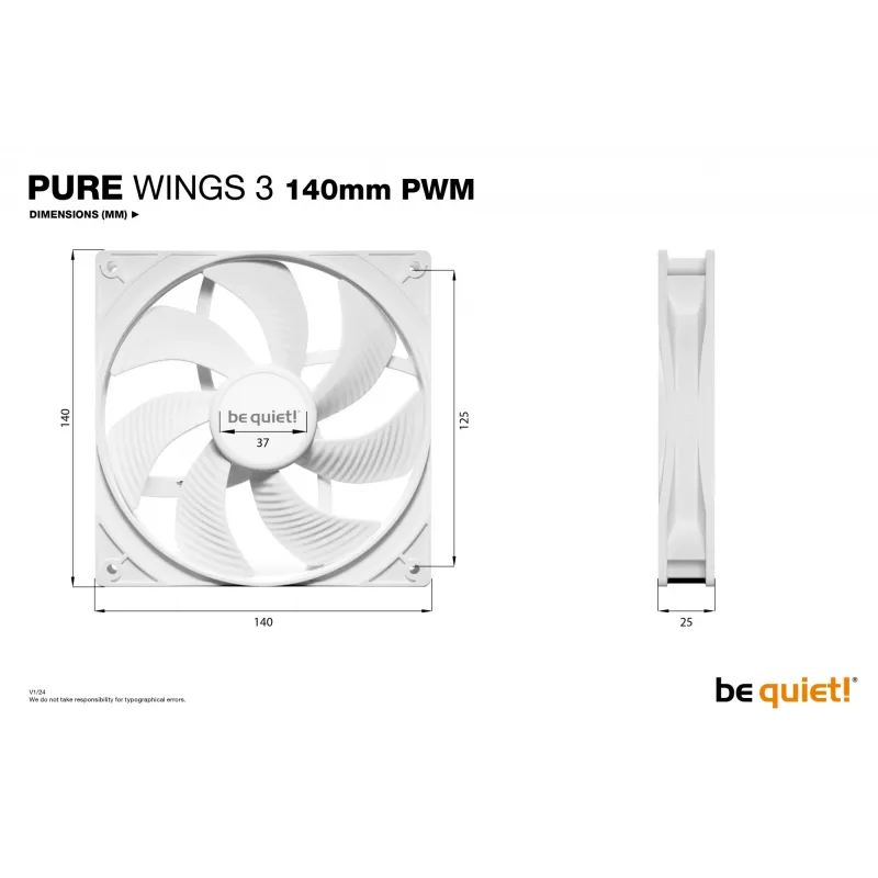 be quiet! Pure Wings 3 140mm PWM wit behuizingsventilator voor computer 14 cm 1 st.