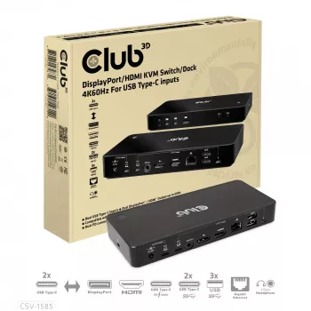 CLUB3D DisplayPort/HDMI KVM-switch/dock 4K60Hz voor USB Type-C-ingangen