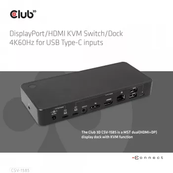 CLUB3D DisplayPort/HDMI KVM-switch/dock 4K60Hz voor USB Type-C-ingangen