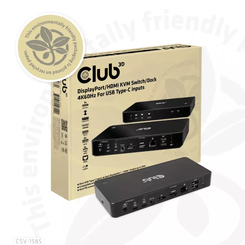 CLUB3D DisplayPort/HDMI KVM-switch/dock 4K60Hz voor USB Type-C-ingangen