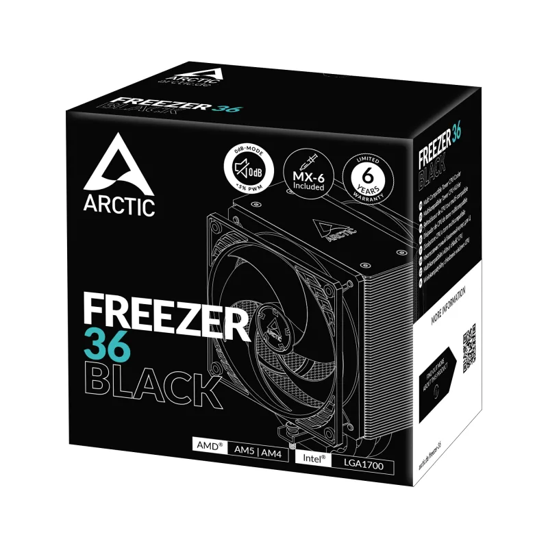 ARCTIC Freezer 36 (zwart) multi-compatibele tower CPU-koeler, luchtkoeler, 12 cm, 200 tpm, 1800 tpm, zwart