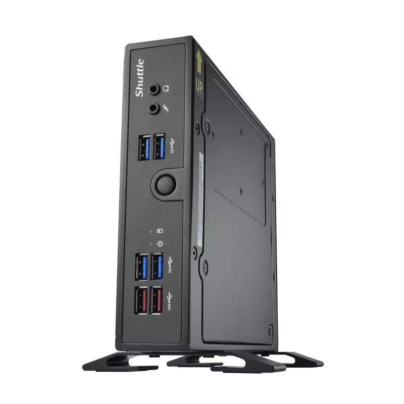 Shuttle XPC slim barebone DS50U, Intel Celeron 7305, 2x LAN (1x 2,5 Gbit, 1x 1 Gbit), 1x COM, 1x HDMI, 1x DP, 1x VGA, ventilatorloos, 24/7 continu gebruik