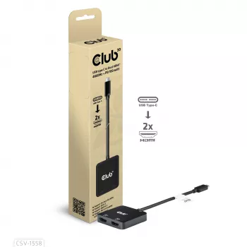 CLUB3D USB-C®-hub naar dual HDMI™ 4K60Hz M/F+PD3.0 100 W