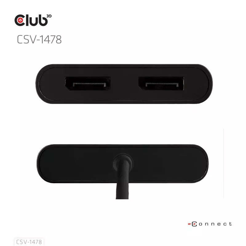 Videosplitter Club 3D CSV-1478 USB Type-C (met USB-A-adapter) naar dual DisplayPort 4K60Hz, zwart