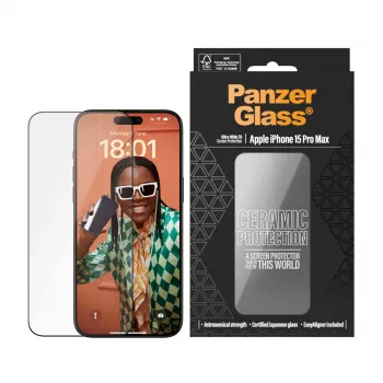 PanzerGlass ® Ceramic Protection voor iPhone 15 Pro Max | Ultra-Wide Fit met EasyAligner