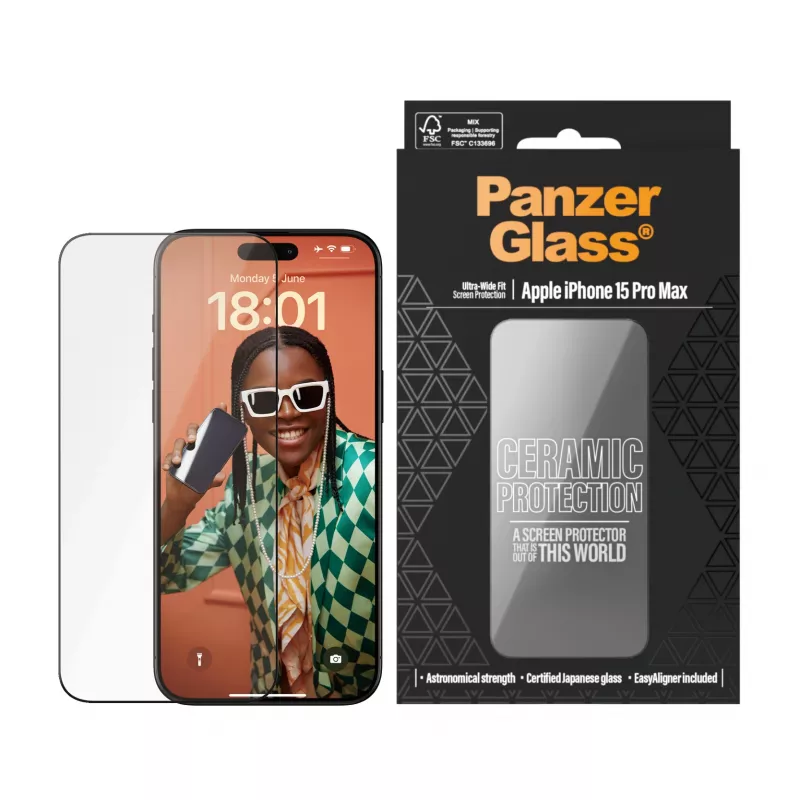 PanzerGlass ® Ceramic Protection voor iPhone 15 Pro Max | Ultra-Wide Fit met EasyAligner