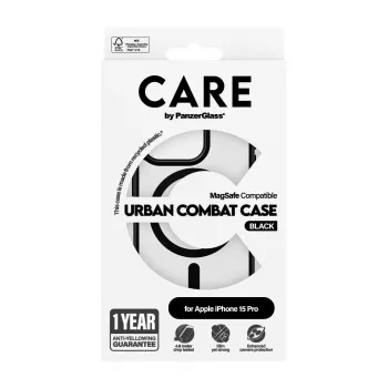 PanzerGlass CARE™ by ® Urban Combat Case transparant met zwarte MagSafe voor iPhone 15 Pro