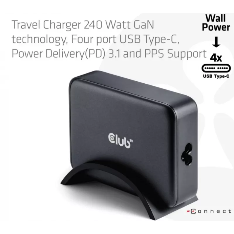 Mobiel apparaat-oplader CLUB3D CAC-1918 universeel zwart AC 4 USB Type-C aansluitingen