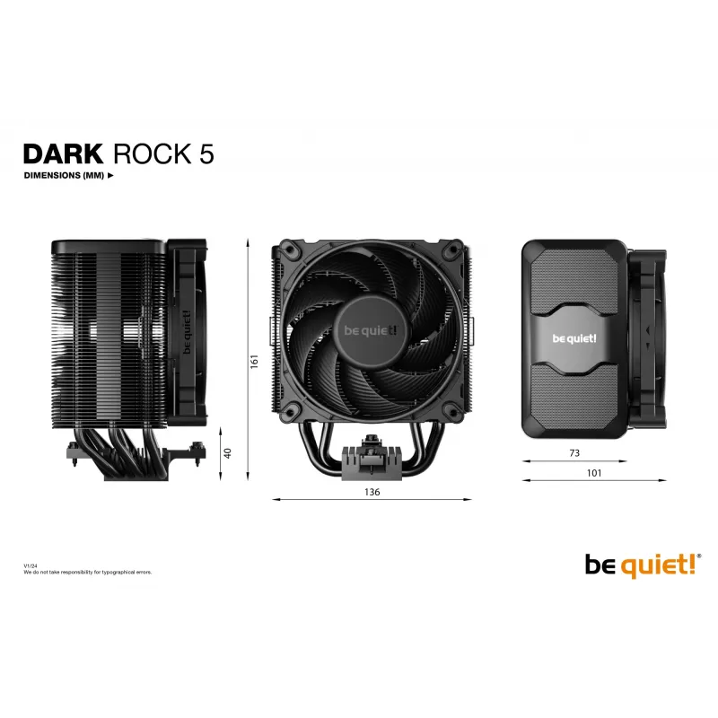 be quiet! DARK ROCK 5 processor-luchtkoeler 12 cm zwart 1 stk.