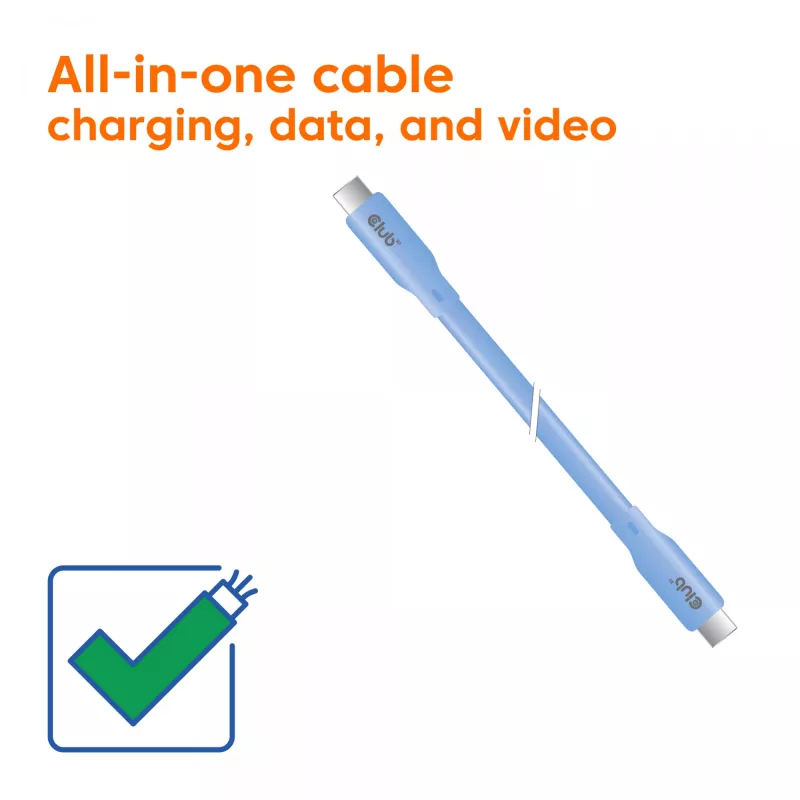 CLUB3D USB-C-kabel blauw, 2 m, USB-C, USB-C, USB4 Gen 2x2, 20 Gbit/s, blauw