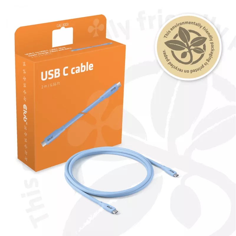 CLUB3D USB-C-kabel blauw, 2 m, USB-C, USB-C, USB4 Gen 2x2, 20 Gbit/s, blauw