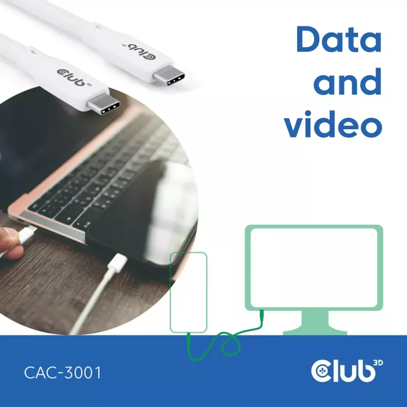 USB-C-kabel CLUB3D CAC-3001 2m USB4 Gen 3x2 wit
