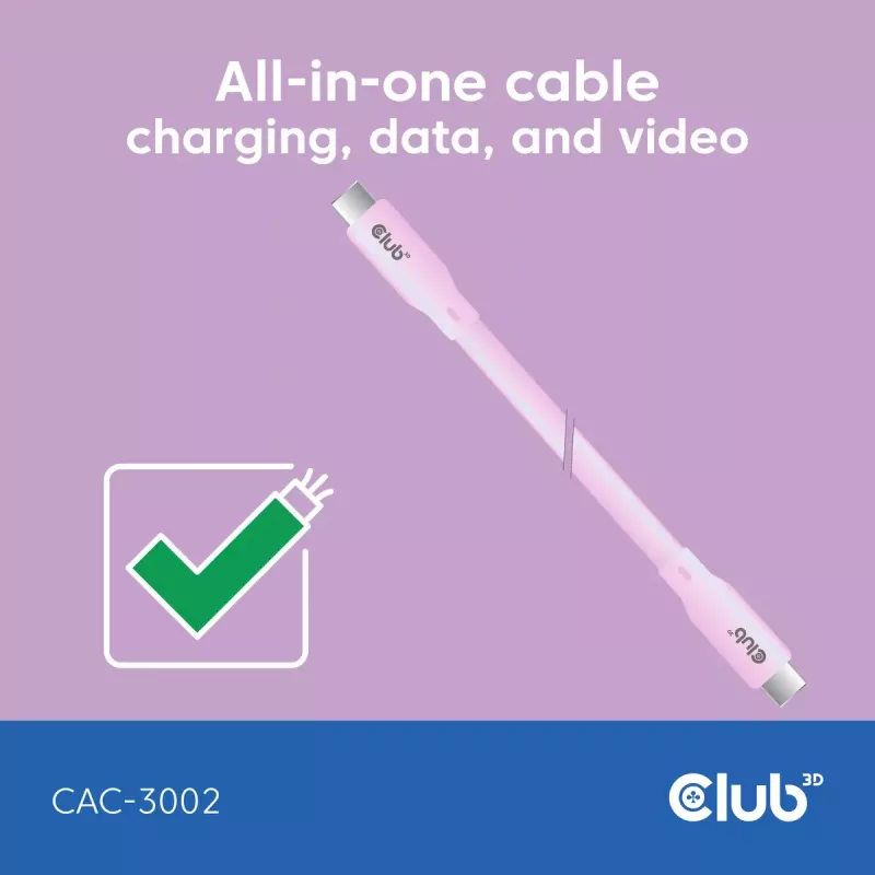USB-C-kabel CLUB3D CAC-3002 2m USB4 Gen 3x2 roze