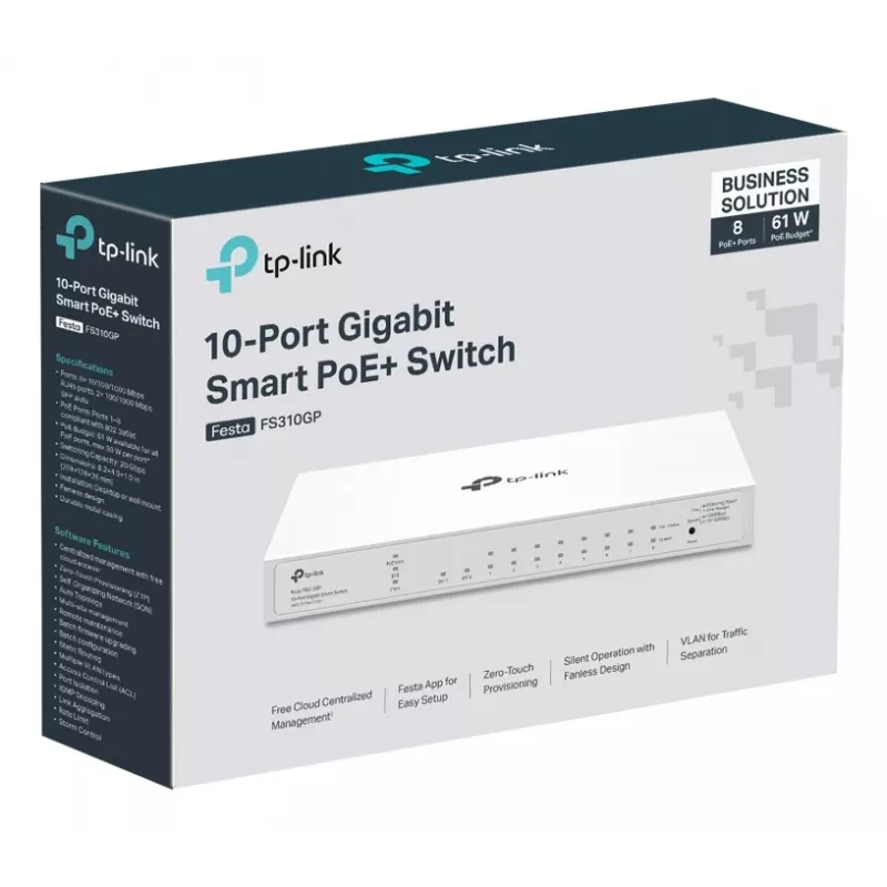 TP-Link FESTA FS310GP Netwerkswitch Managed L2/L2+ Gigabit Ethernet (10/100/1000) Power over Ethernet (PoE) 1U wit