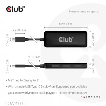 CLUB3D USB-C® naar Triple DisplayPort™ 4K60Hz