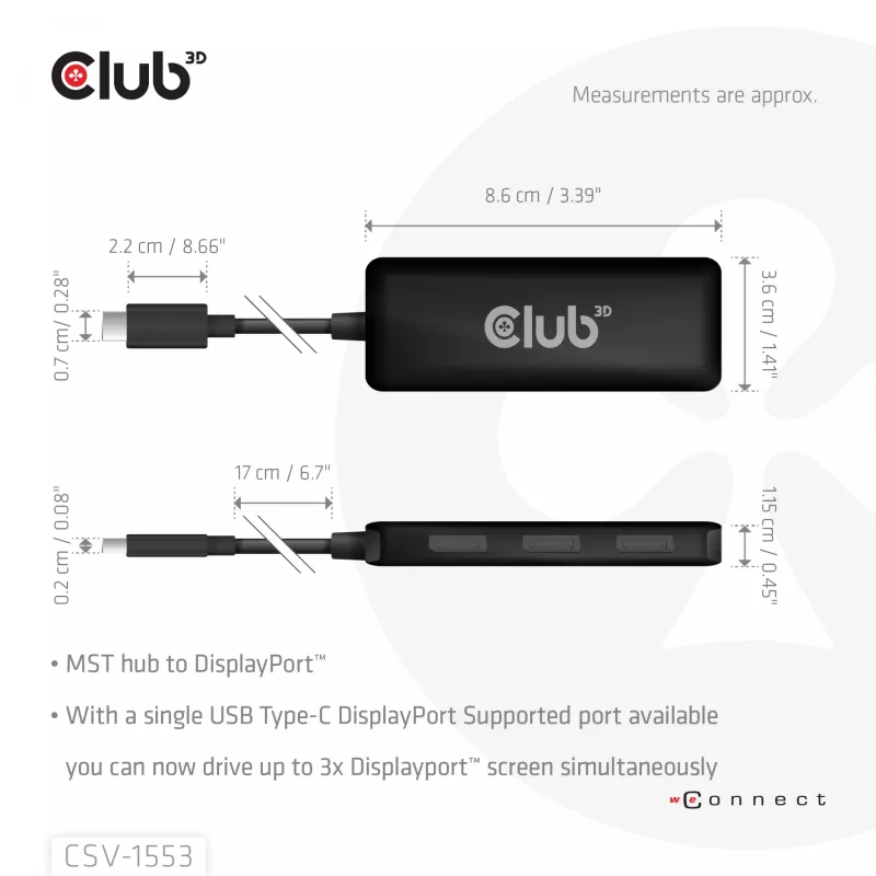 CLUB3D USB-C® naar Triple DisplayPort™ 4K60Hz