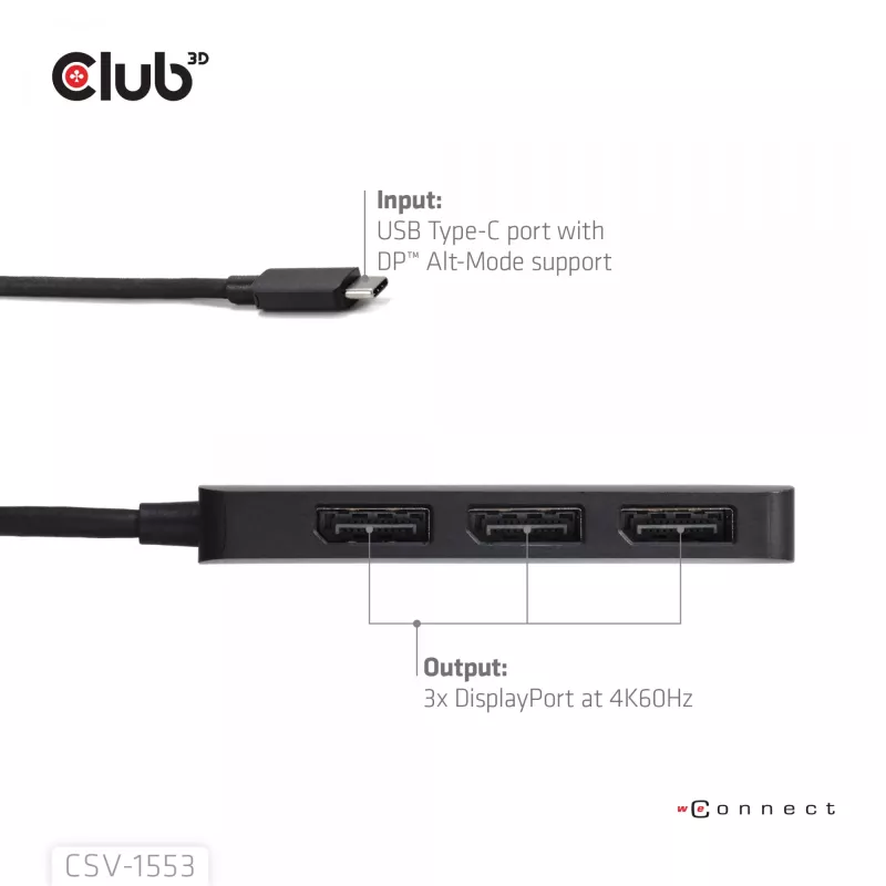 CLUB3D USB-C® naar Triple DisplayPort™ 4K60Hz