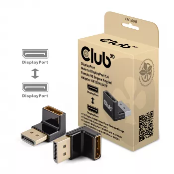 Adapter club 3D DisplayPort stekker naar DisplayPort 1.4 bus 90° haaks, ondersteunt 4K@120Hz