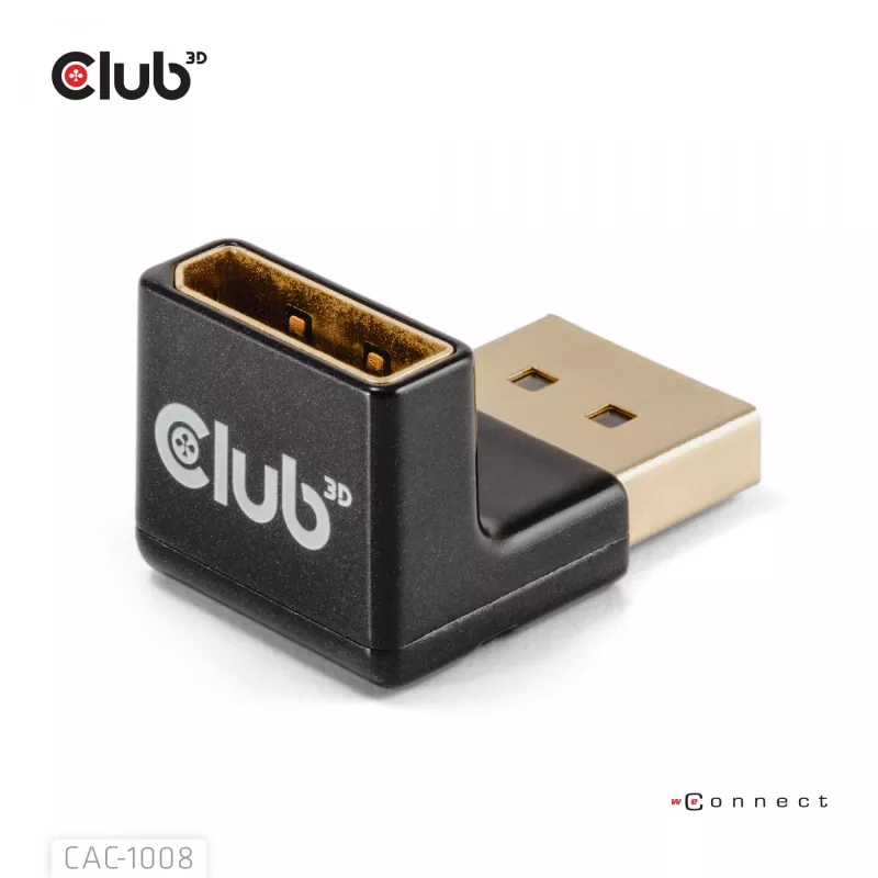 Adapter club 3D DisplayPort stekker naar DisplayPort 1.4 bus 90° haaks, ondersteunt 4K@120Hz