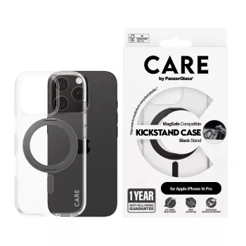 PanzerGlass CARE™ by ® Case transparant met zwarte kickstand & MagSafe iPhone 16 Pro