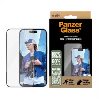 PanzerGlass ® beeldschermbeschermfolie iPhone 16 | 15 | Ultra-Wide Fit