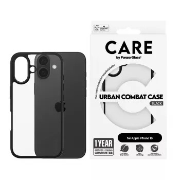 PanzerGlass CARE™ by ® Urban Combat hoes transparant met zwarte rand iPhone 16