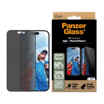 PanzerGlass® Privacy Screen Protector iPhone 16 | 15 | Ultra-Wide Fit met EasyAligner