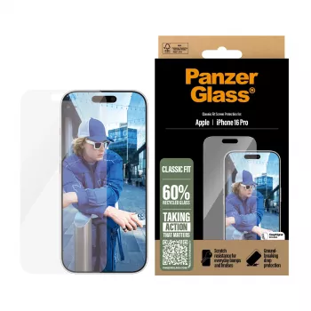 PanzerGlass ® beeldschermbeschermfolie iPhone 16 Pro | Classic Fit, Apple, Apple - iPhone 16 Pro, droog aanbrengen, krasvast, stootvast, transparant, 1 stuk
