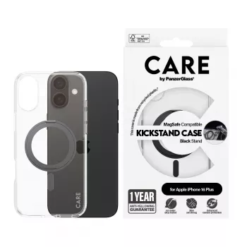 PanzerGlass CARE™ by ® Case transparant met zwarte kickstand & MagSafe iPhone 16 Plus