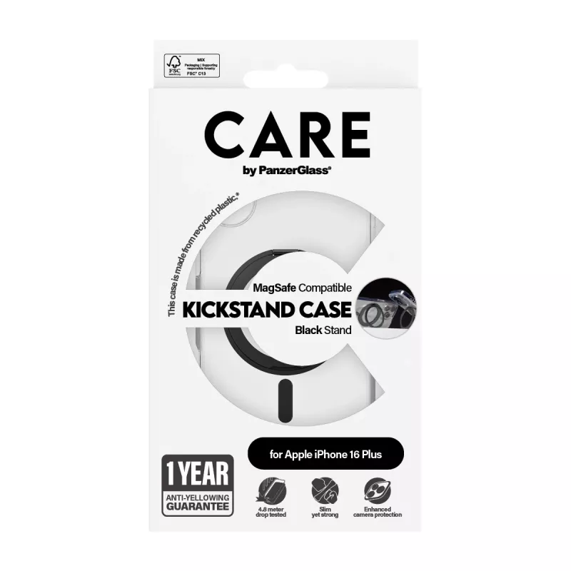 PanzerGlass CARE™ by ® Case transparant met zwarte kickstand & MagSafe iPhone 16 Plus