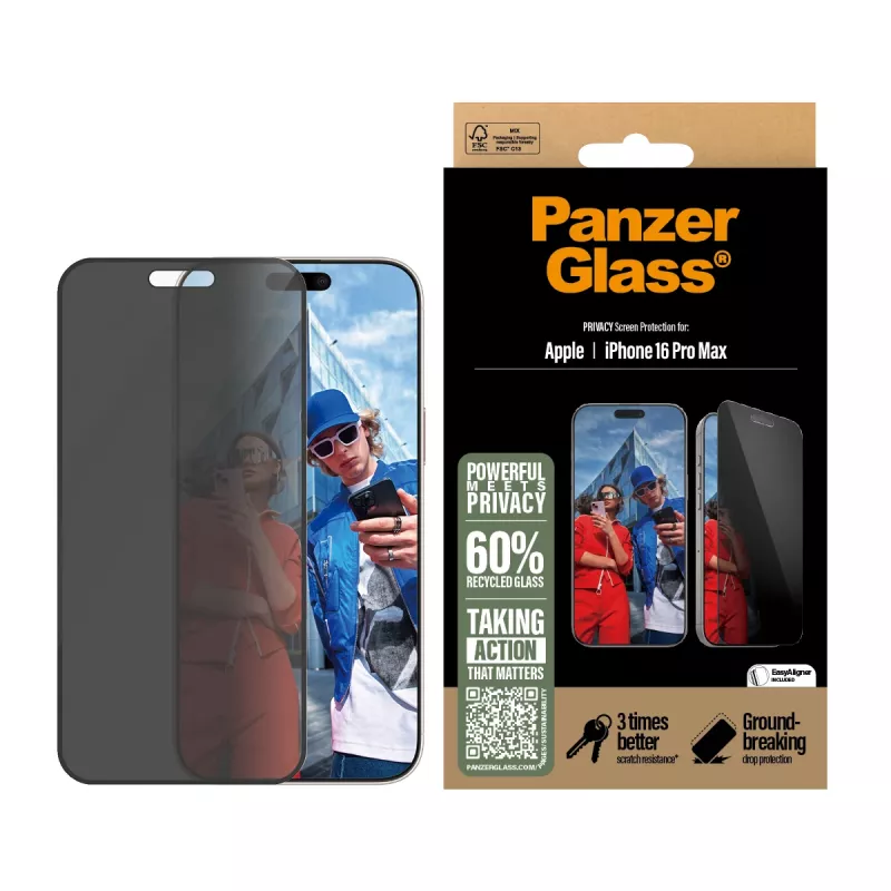 PanzerGlass ® Privacy Screen Protector iPhone 16 Pro Max | Ultra-Wide Fit met EasyAligner