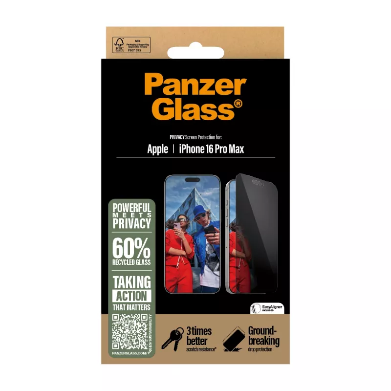 PanzerGlass ® Privacy Screen Protector iPhone 16 Pro Max | Ultra-Wide Fit met EasyAligner