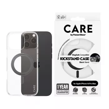 PanzerGlass CARE™ by ® case transparant met zwarte kickstand & MagSafe voor iPhone 16 Pro Max