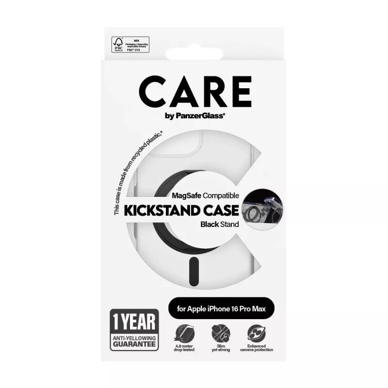 PanzerGlass CARE™ by ® case transparant met zwarte kickstand & MagSafe voor iPhone 16 Pro Max