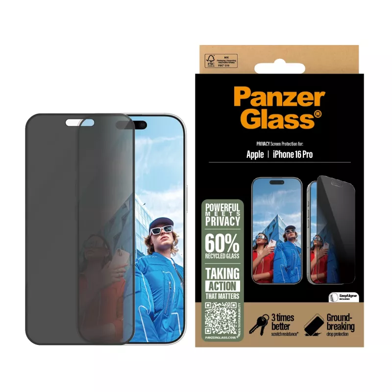 PanzerGlass ® privacyschermfolie iPhone 16 Pro | Ultra-Wide Fit met EasyAligner
