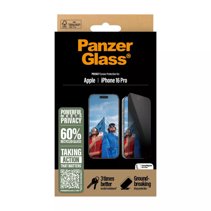 PanzerGlass ® privacyschermfolie iPhone 16 Pro | Ultra-Wide Fit met EasyAligner