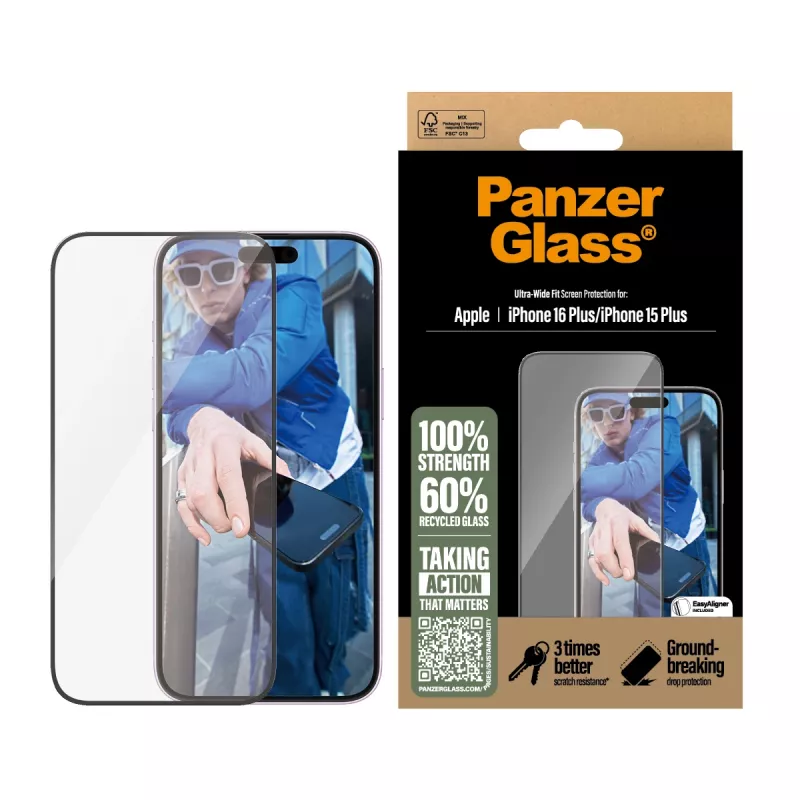 PanzerGlass ® schermfolie iPhone 16 Plus | 15 Plus | Ultra-Wide Fit
