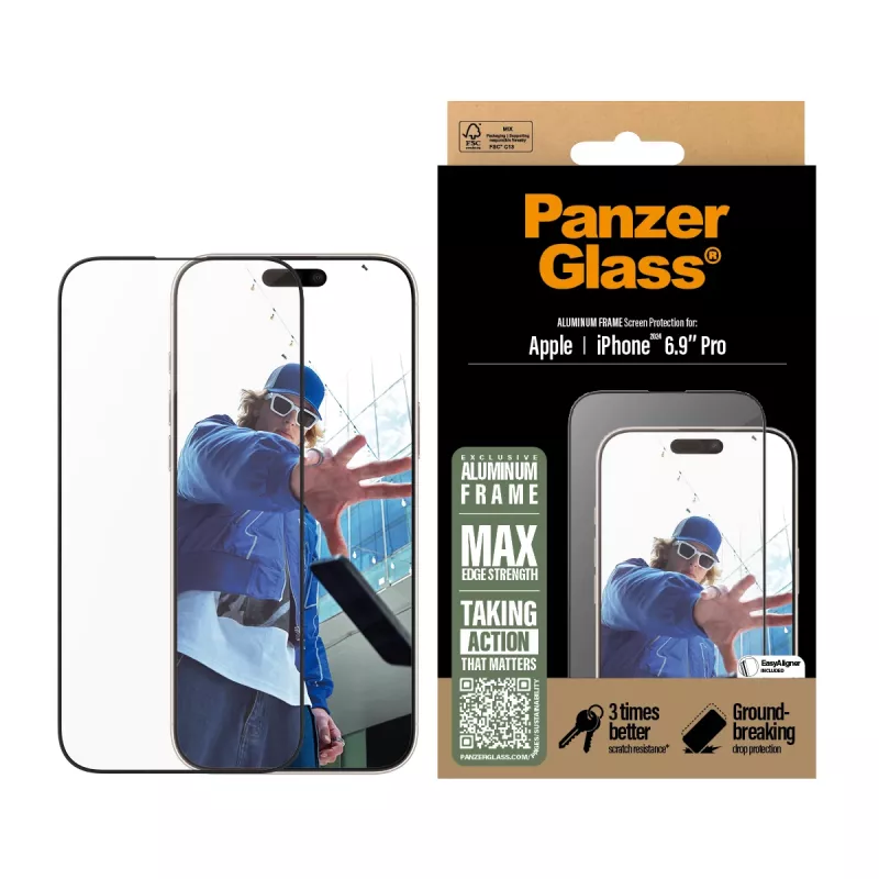 PanzerGlass® beeldschermfolie aluminium frame iPhone 16 Pro Max | Ultra-Wide Fit