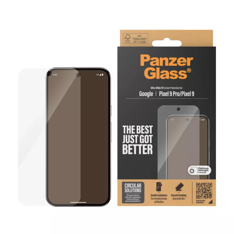 PanzerGlass beeldschermfolie Google Pixel 9 | 9 Pro Ultra-Wide Fit krasvast stootvast