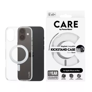 PanzerGlass CARE™ by ® transparant hoesje met zilveren kickstand & MagSafe iPhone 16 Plus