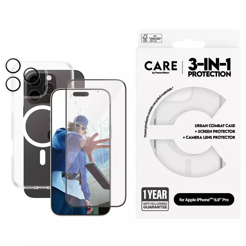 PanzerGlass ® | CARE by ® Flagship 3-in-1 bundel iPhone 16 Pro Max