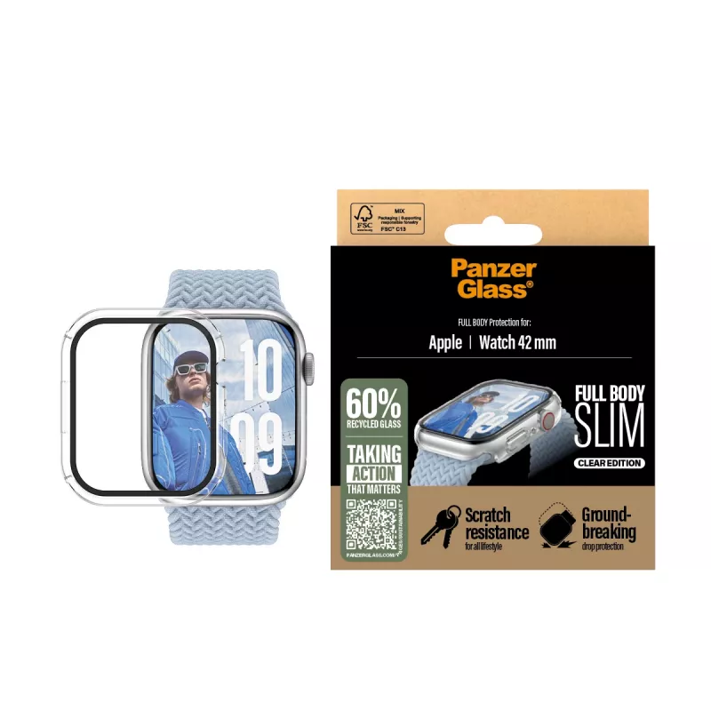 PanzerGlass Snappie Full Body Slim screenprotector voor Apple Watch 10 42mm, transparant