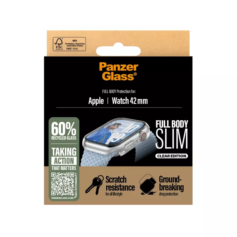 PanzerGlass Snappie Full Body Slim screenprotector voor Apple Watch 10 42mm, transparant