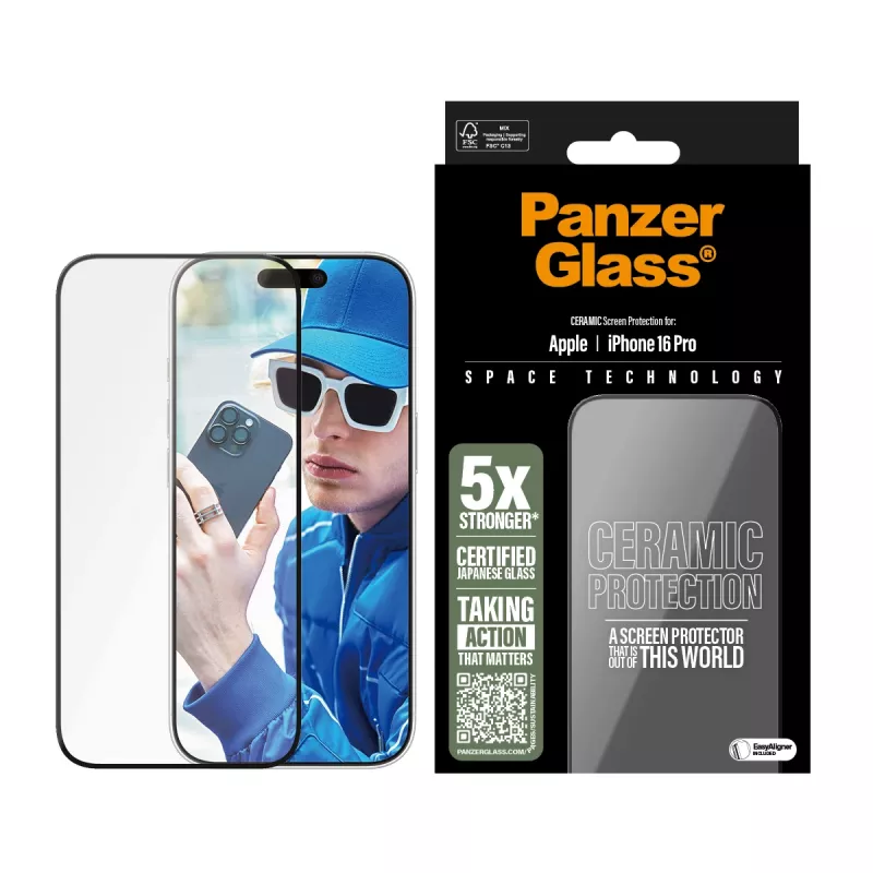 PanzerGlass ® keramische displayschermfolie iPhone 16 Pro | Ultra-Wide Fit met EasyAligner