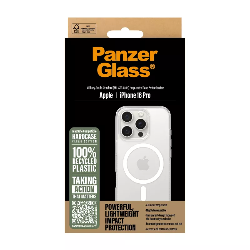 Hoesje PanzerGlass HardCase transparant met witte MagSafe iPhone 16 Pro